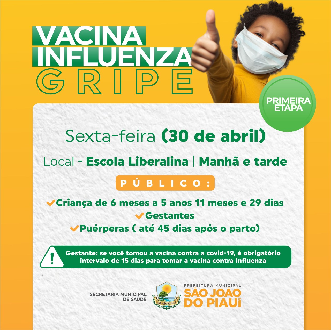Vacinação contra a influenza acontecerá nesta sexta-feira (30)