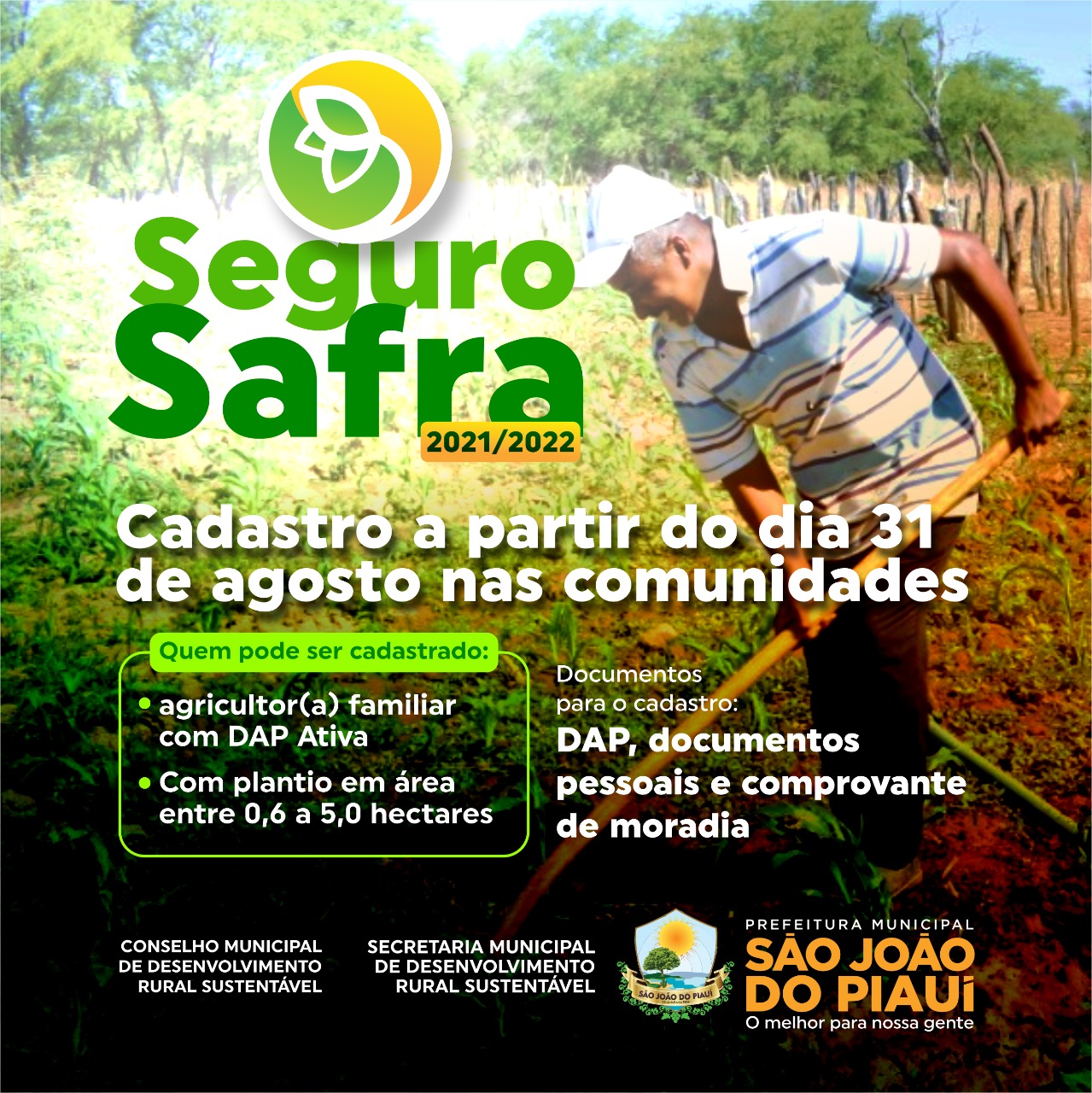 Seguro Safra 2021/2022: cadastro inicia hoje, dia 31, nas comunidades rurais
