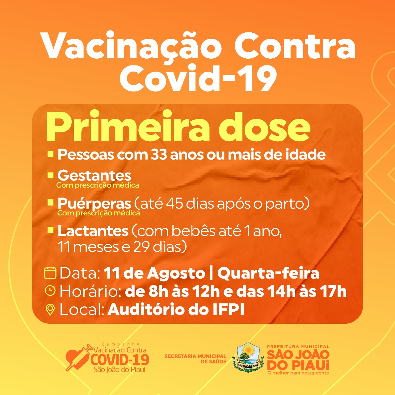 São João do Piauí amplia para 33 anos público para vacina contra covid-19